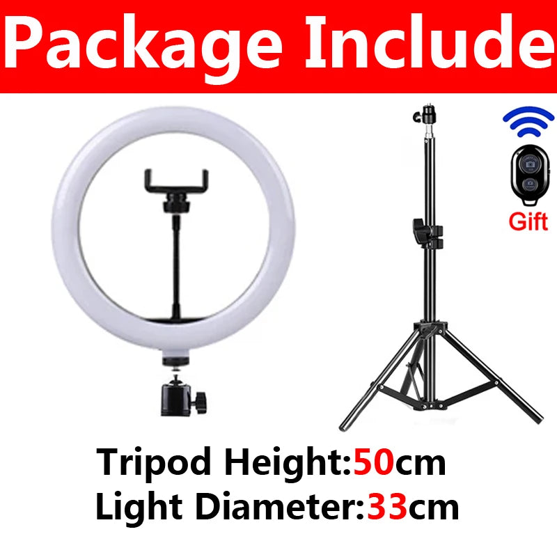 LED Ring Light 33cm with 50cm Tripod & Phone Holder for TikTok, YouTube, Photography