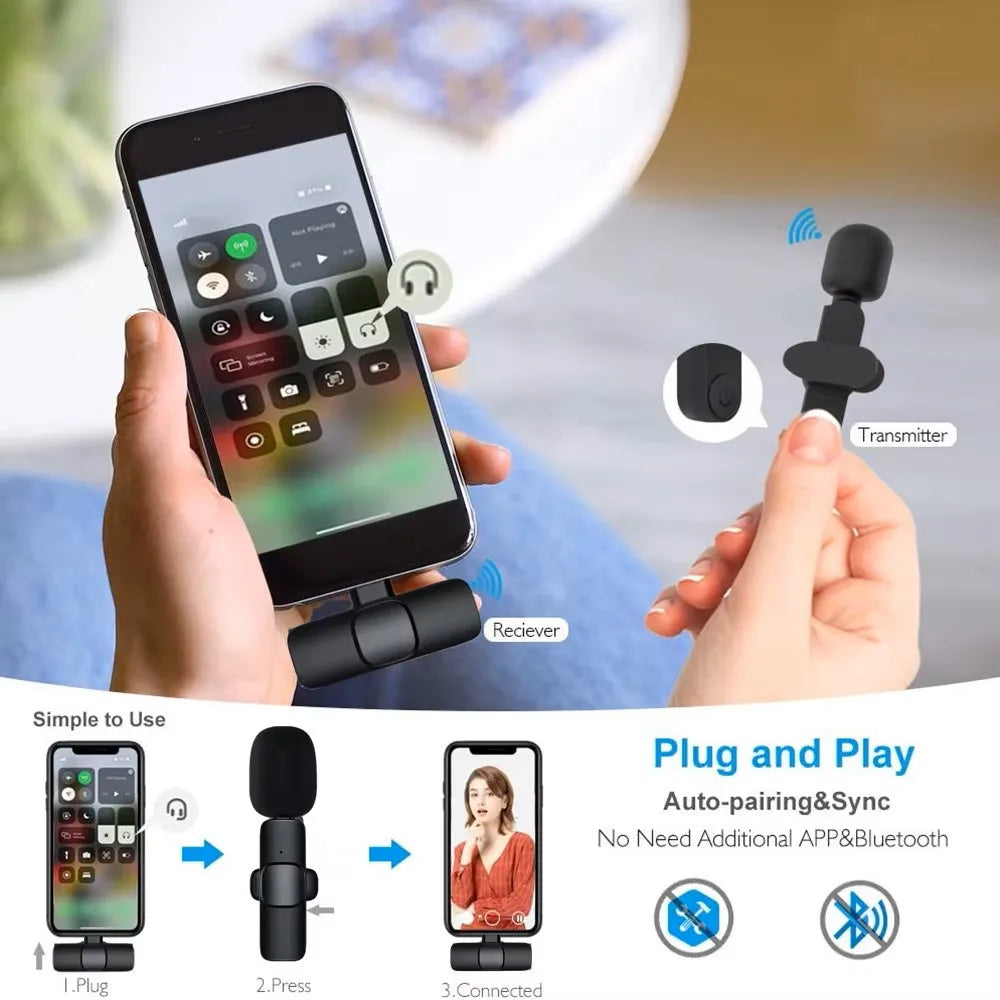 Wireless Lavalier Microphone - Plug & Play Mic for iPhone & Android | Noise Cancellation